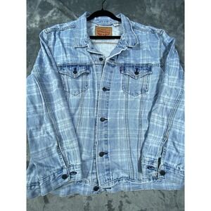Levi's Jacket Mens 3XL Blue Denim Button Front Trucker Windowpane Plaid Workwear